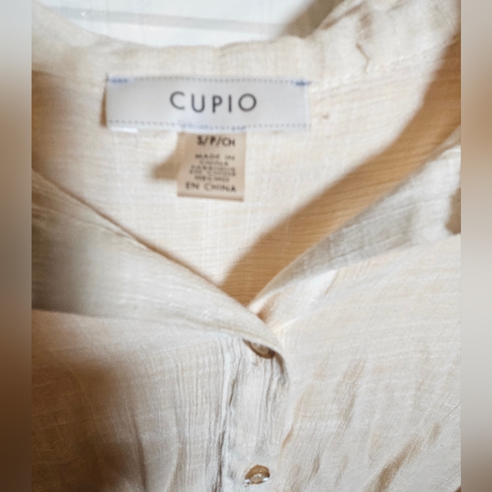 Cupio Shirt cream Tunic Top Button Front High Low Hem 3/4 Sleeve - Picture 3 of 8